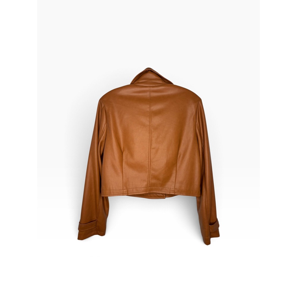 Avec Les Filles Faux Leather Jacket Womens M Brown Excellent Cropped Trench Coat - Picture 3 of 9
